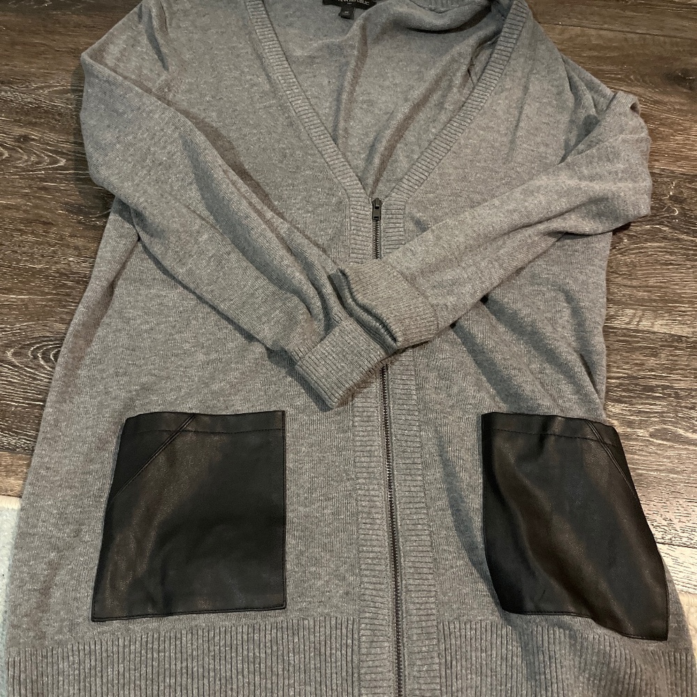 Banana Republic Long Cardigan Zip up with Leather Pockets